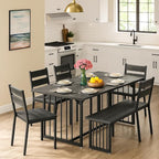 DWVO 63 Inch Dining Table Set for 6-8 People 6-Piece Large Kitchen Table Set with 2 Benches and 4 Chairs Farmhouse Rectangular Dining Room Table for Kitchen Dining Room Apartment Dark Grey