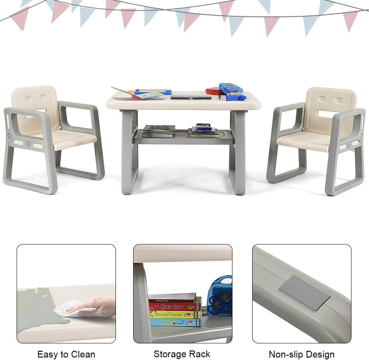 Costzon Kids Table and Chair Set, Children Activity Table & 2 Chairs w/Storage Rack for Toddler Arts, Crafts, Reading, Drawing, Playroom, Preschool, Gift for Boys & Girls, Toddler Table and Chair Set