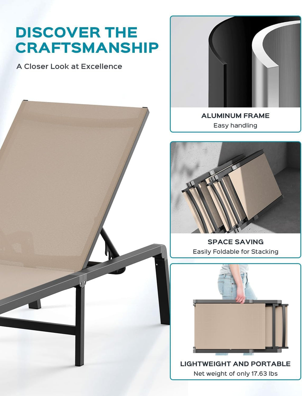 Ciokea Aluminum Chaise Lounge Ourdoor - Foldable & Assemble Free Outdoor ...
