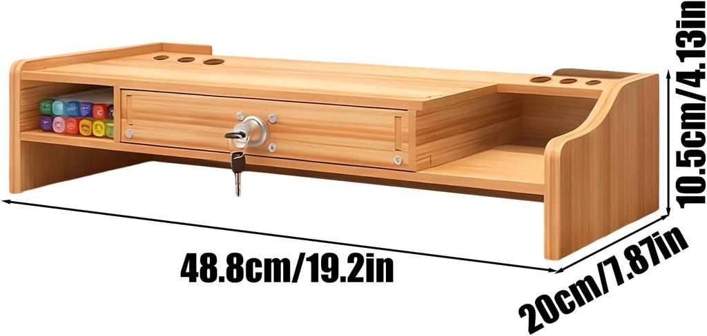 Computer Monitor Stand,Wooden Desktop Organizer Shelf - Desktop Organizer With Drawer,for Laptop Printer PC TV Screen Pen Home Dorm Hotel Restaurant Apartment