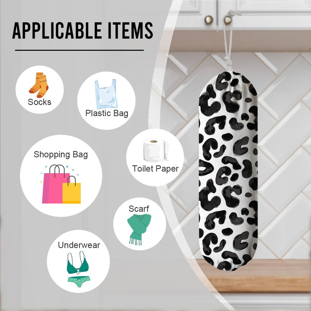 White Leopard Print Plastic Bag Holder, Wall Mount Grocery Bags Organizer, Animal Car Trash Bags, Kitchen Housewarming Gifts for Women Family Friends Grandma Mom, Kitchen Pattern Garbage Bag 60