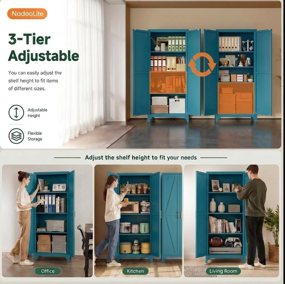 67" Tall Metal Vertical File Cabinet with Adjustable Shelves | Office Or...