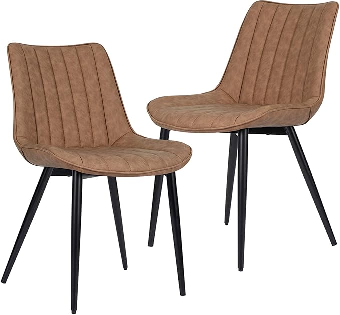 Faux Leather Dining Chairs Set of 2 Mid Century Modern Leisure Upholstered Ch...