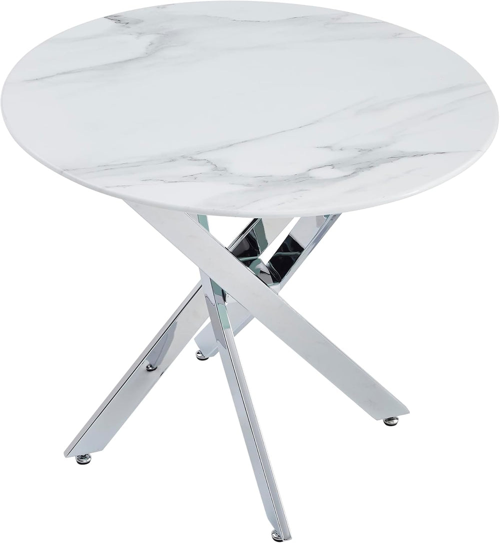 Knocbel 35.43" Dining Table for 4, Round Coffee Table with Granite Top a...