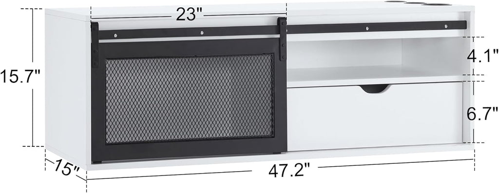 BarberPub Wall Mount Station with 3 Metal Tool Holders, Multi-Functional Storage Cabinet, Styling Station with Sliding Door, Open Storage Beauty Salon Organizer 2503 (White)