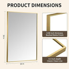 Brushed Gold Mirror, 30x36 Inch Aluminum Framed Rectangle Mirror, Anti-Rust, Tempered Glass, Square Corner Wall Mirror for Over Sink, Vanity, Bedroom, Entryway, Horizontal/Vertical