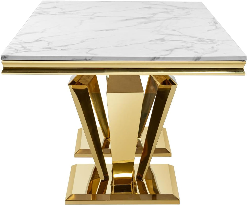 Modern Dining Table 66.9" Dining Room Table with Shiny Gold Stainless St...