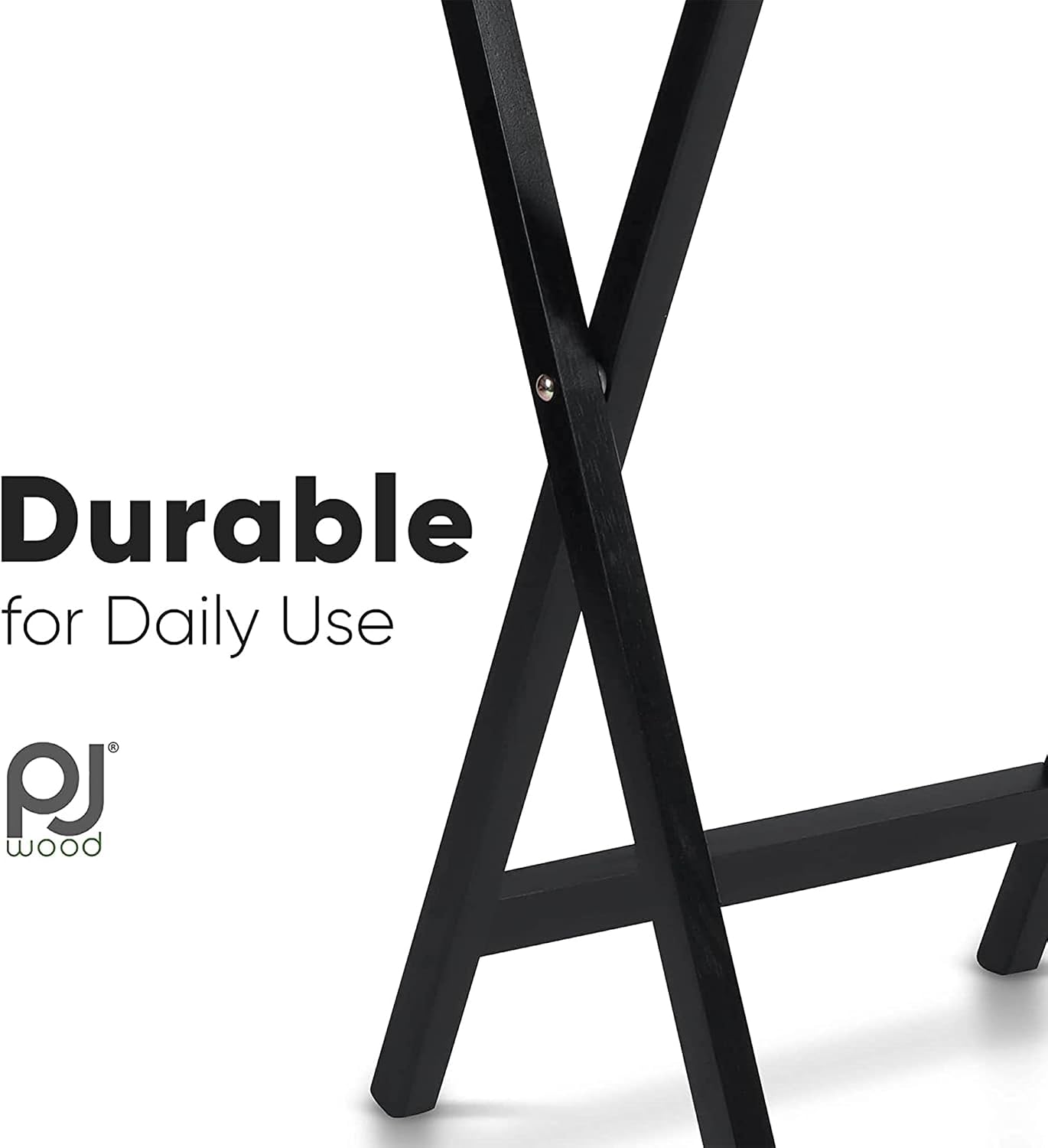 PJ Wood Conventional Solid and Sturdy Wood Construction Portable Folding TV Snack Tray Table Desk Serving Stand, Black (8-Piece Set)
