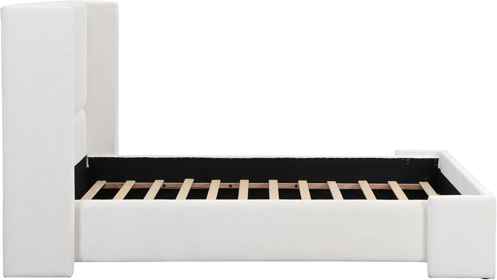 Queen Upholstered Platform Bed with Tall Wingback Headboard, White