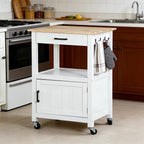 ZENY Rolling Kitchen Island Cart with Storage Cabinet and Shelf, Kitchen Cart with Drawer on Wheels, Small Home Coffee Bar, Microwaves Stand with 3 Side Hooks for Dining Room, White