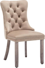 Velvet Dining Chairs Set of 2, Upholstered Dining Room Chairs with Nailhead Ring Pull Trim, Button Tufted Wing Back Chairs for Dining with Solid Wood Legs for Kitchen Dining Room(Khaki)