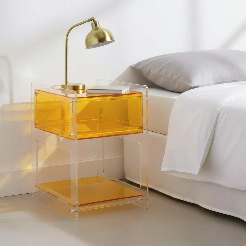 Acrylic Nightstand Side Table Bedside with Open Storage Shelf, Clear End Tabl...