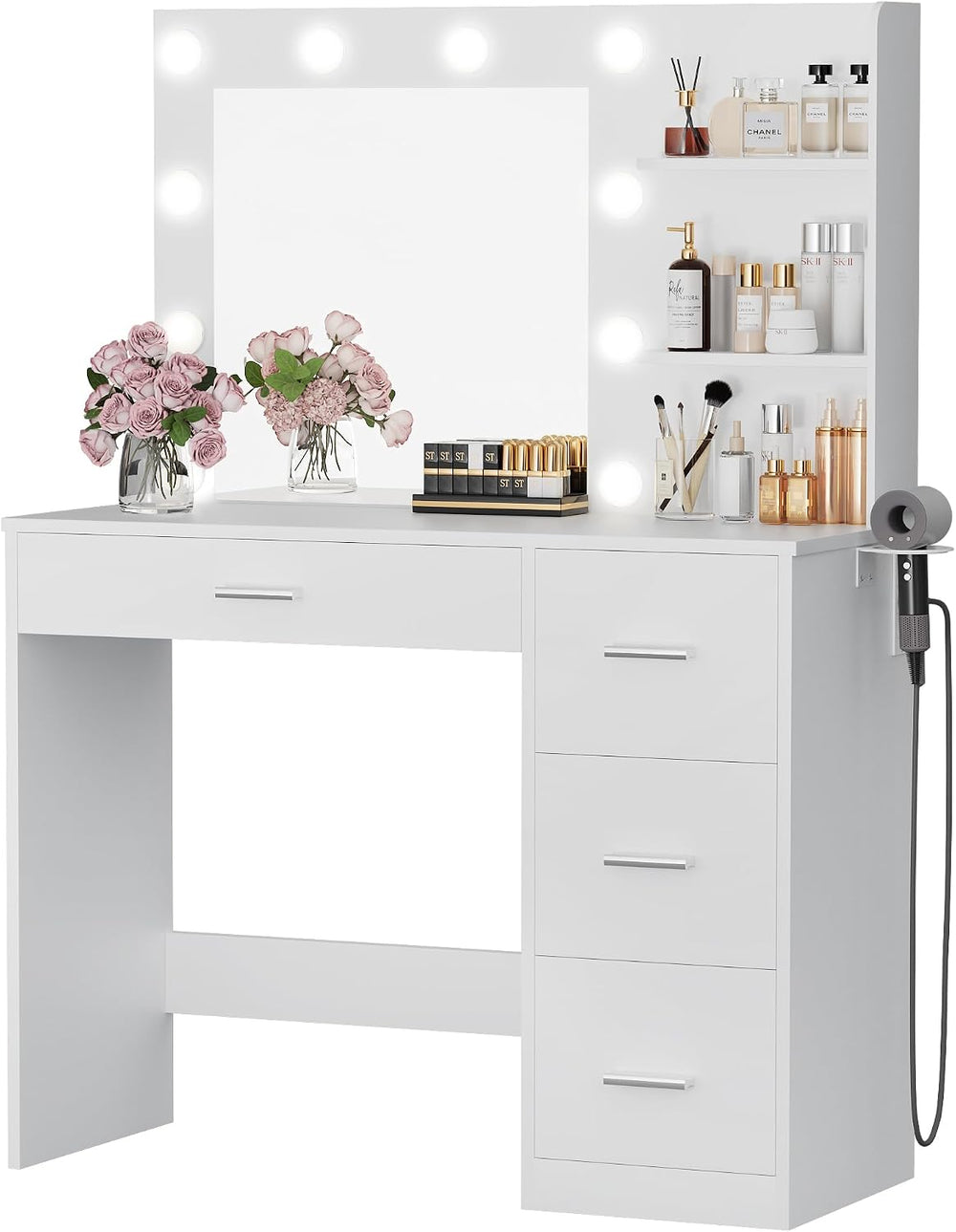 Furmax Vanity Desk with LED Lighted Mirror&Power Outlet, Makeup Vanity Ta...