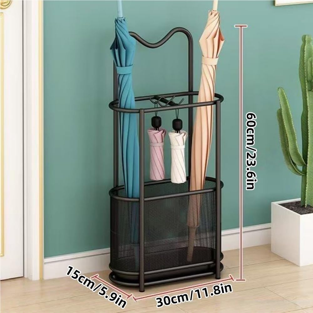 Metal Umbrella Holder, Umbrella Rack with Non-slip Pads, Umbrella Stands with Hook, Freestanding Umbrella Basket for Entryway, Living Room(Gold)