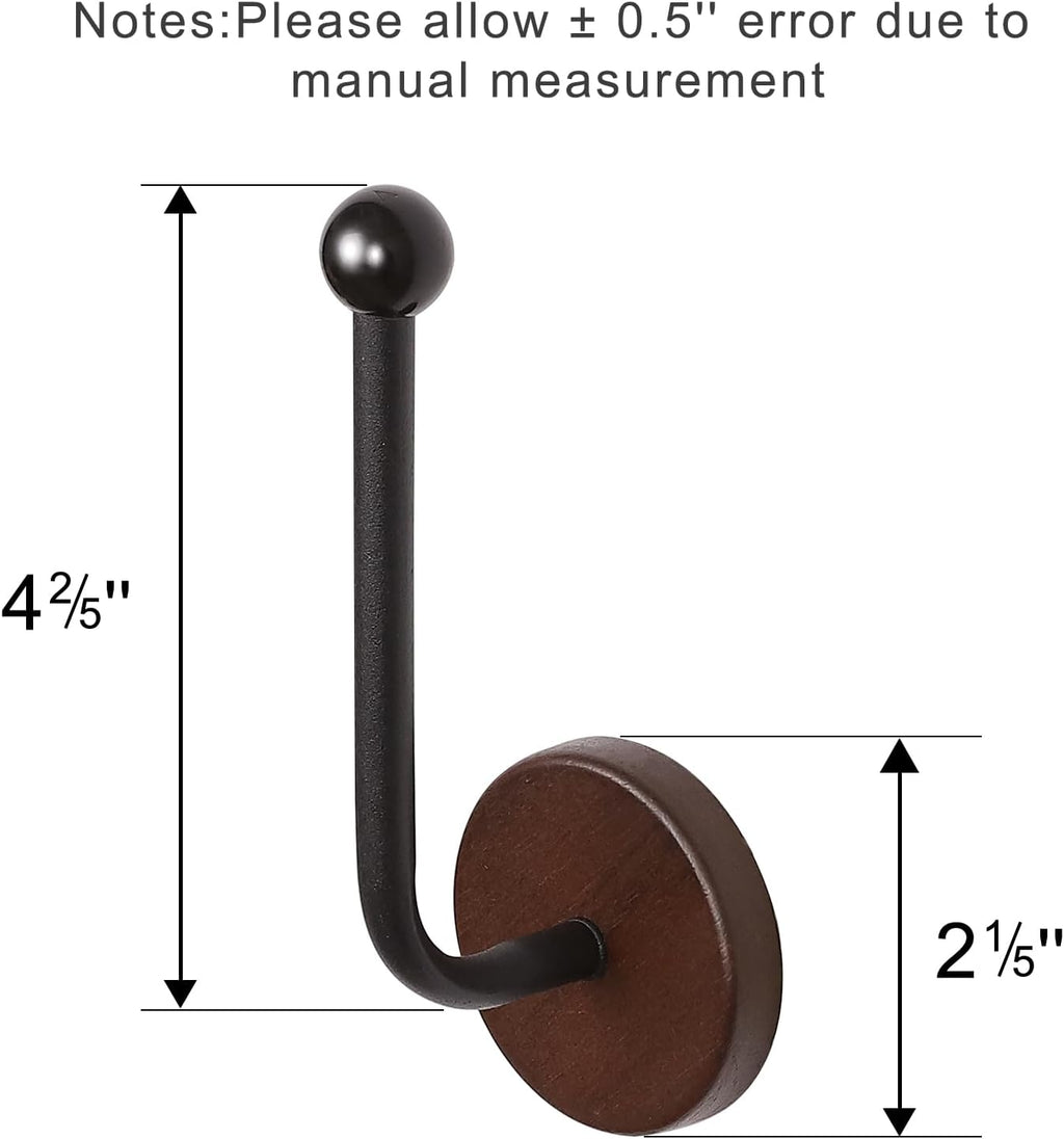 Adhesive Hat Holder Storage Organizer - Wall Mounted & Door Back Hat Rack with Wood Base & Metal Rod for Closet, Cabinet, Wardrobe (Black)