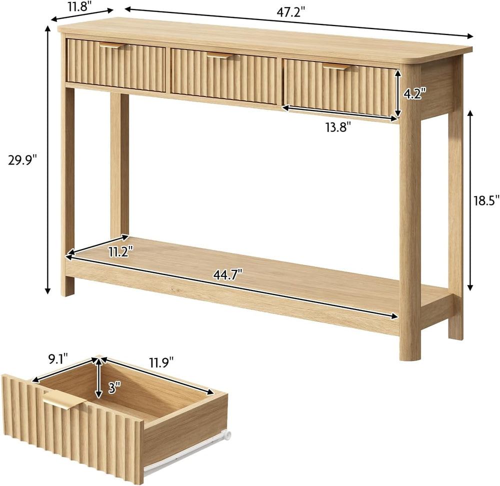 HOKYHOKY Fluted Console Table with Drawers, 47.1" Entryway Table, Natural