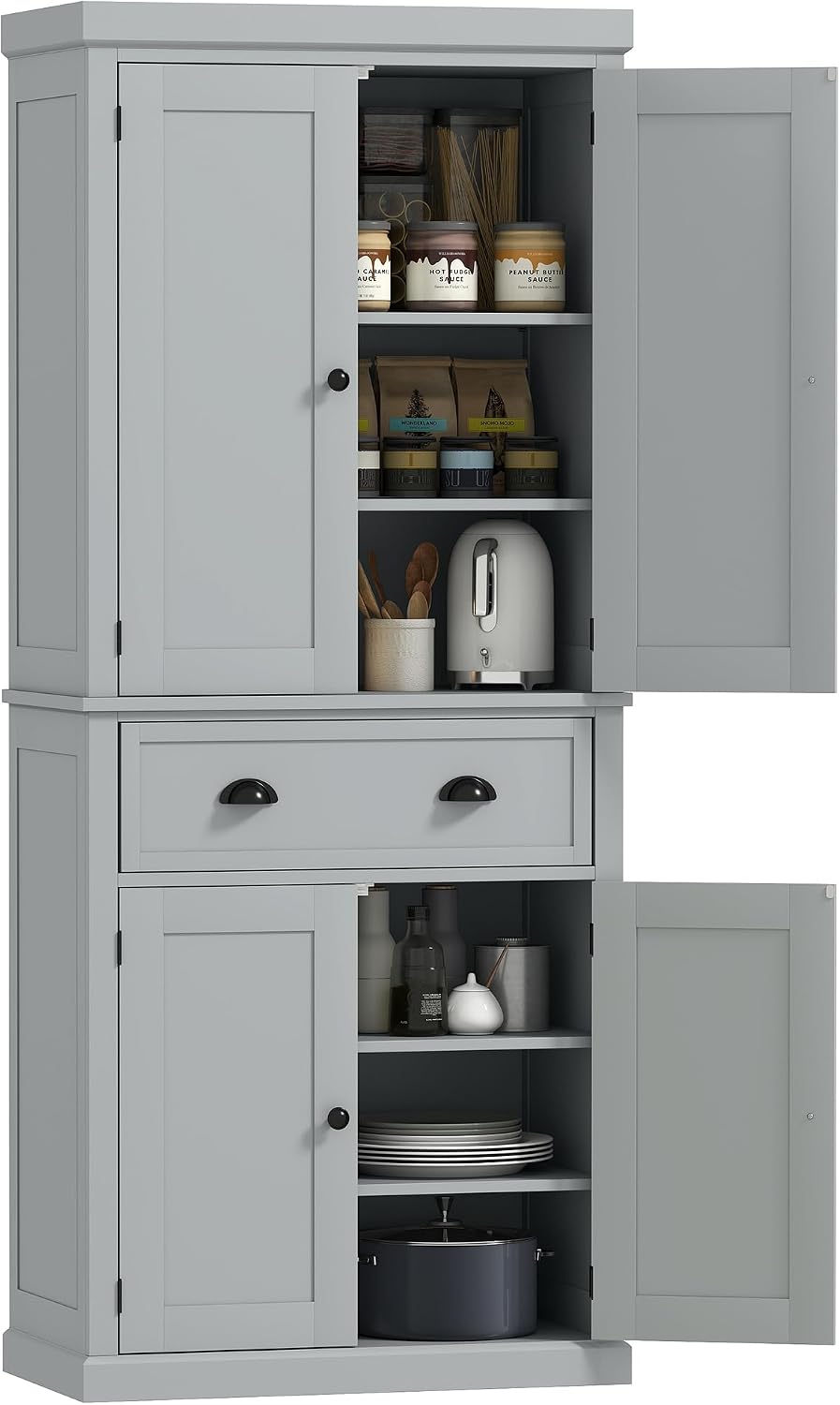 HOMCOM 72.5" Kitchen Pantry Cabinet, Traditional Freestanding Storage Ca...
