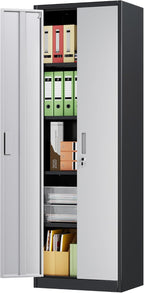 Aobabo 24" W Metal Storage Cabinet with Locking Doors and Adjustable Shelves,Black Gray