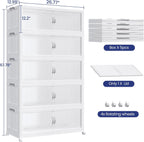 600QT Extra Large Stackable Storage Bins with Lid & Wheels & Doors, 150Gal Foldable Collapsible Closet Organizers, Plastic Cabinet Box Container Drawer for Home Kitchen Bedroom, 5Pack White