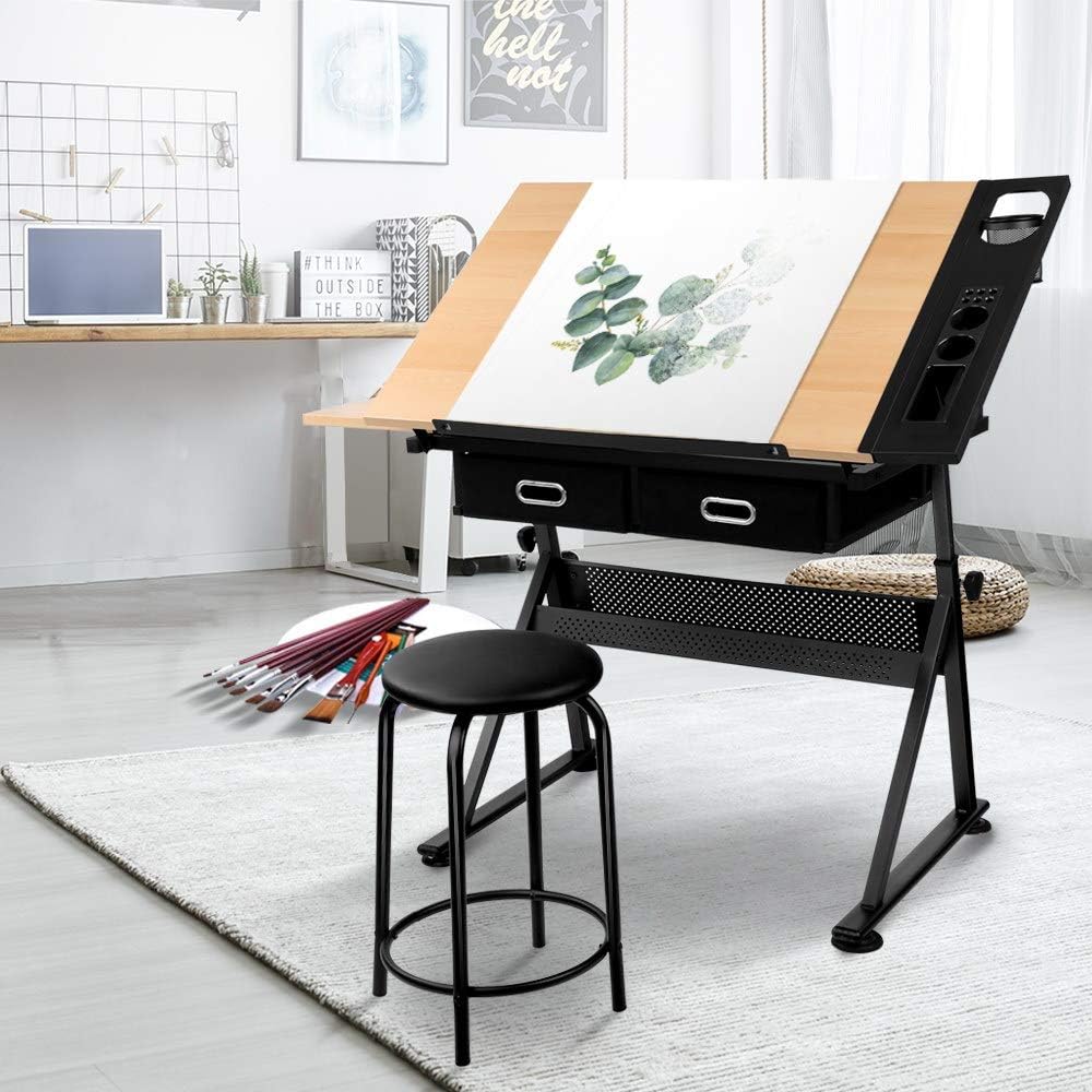 Drawing Table Stool Set Artiss Ajustable Metal Base Art & Craft Drafting ...