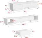 FAMAPY Extendable TV Console Table Modern TV Cabinet with Drawers, Contemporary Entertainment Center Media Storage Console Table for Living Room White (65.4-106.3”W x 15.7”D x 15.4”H)