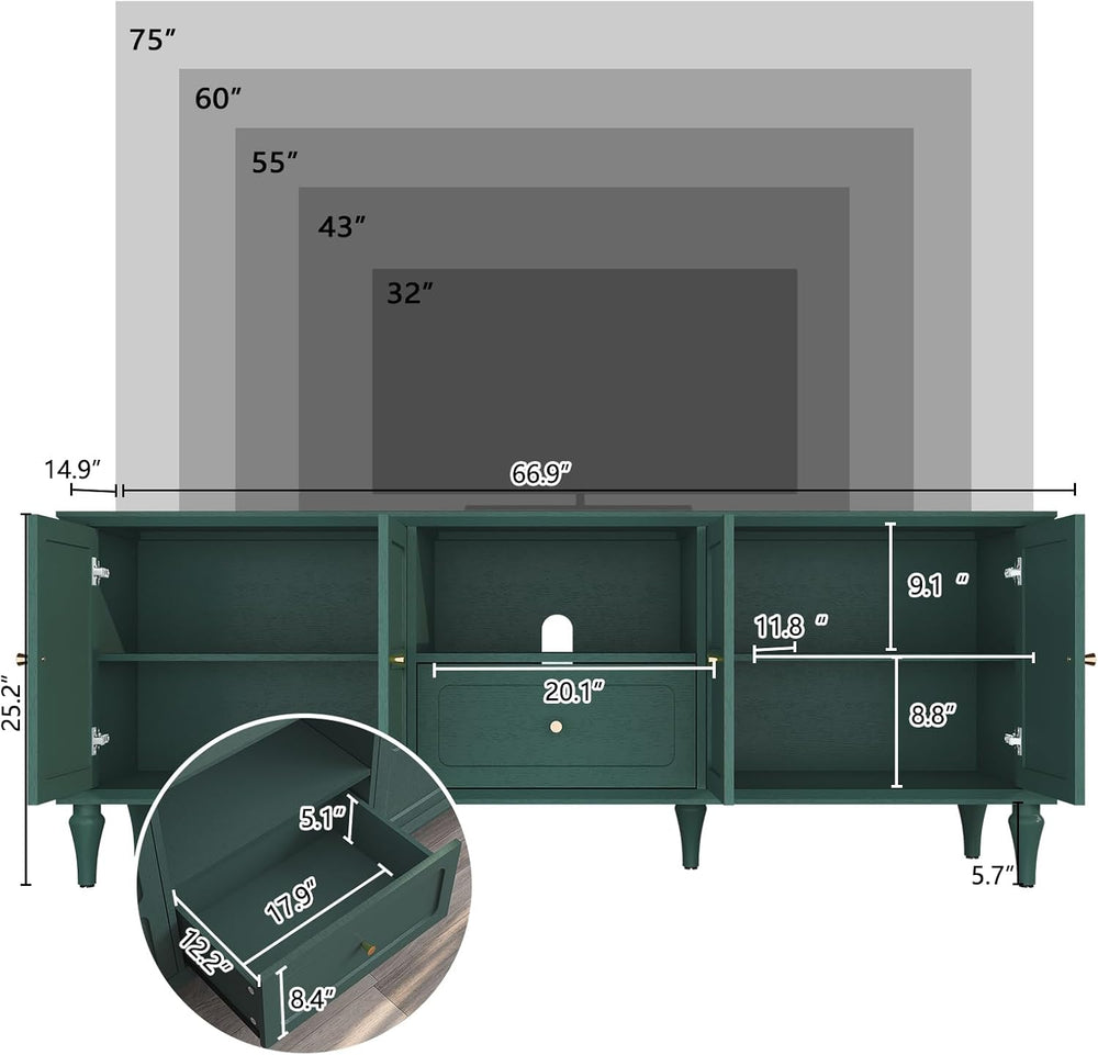 ARTPOWER 67" Mid-Century Modern TV Stand for TVs Up to 75 Inches, Green
