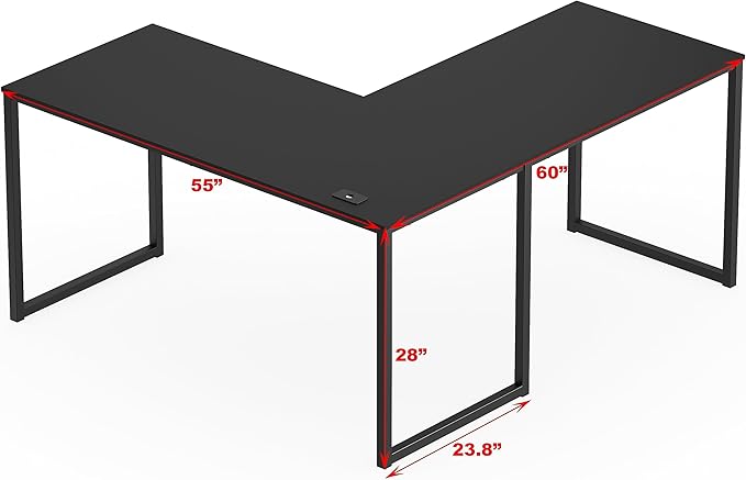 SHW Mission 55 x 60 Inches L-Shape Home Office Computer Desk, Black