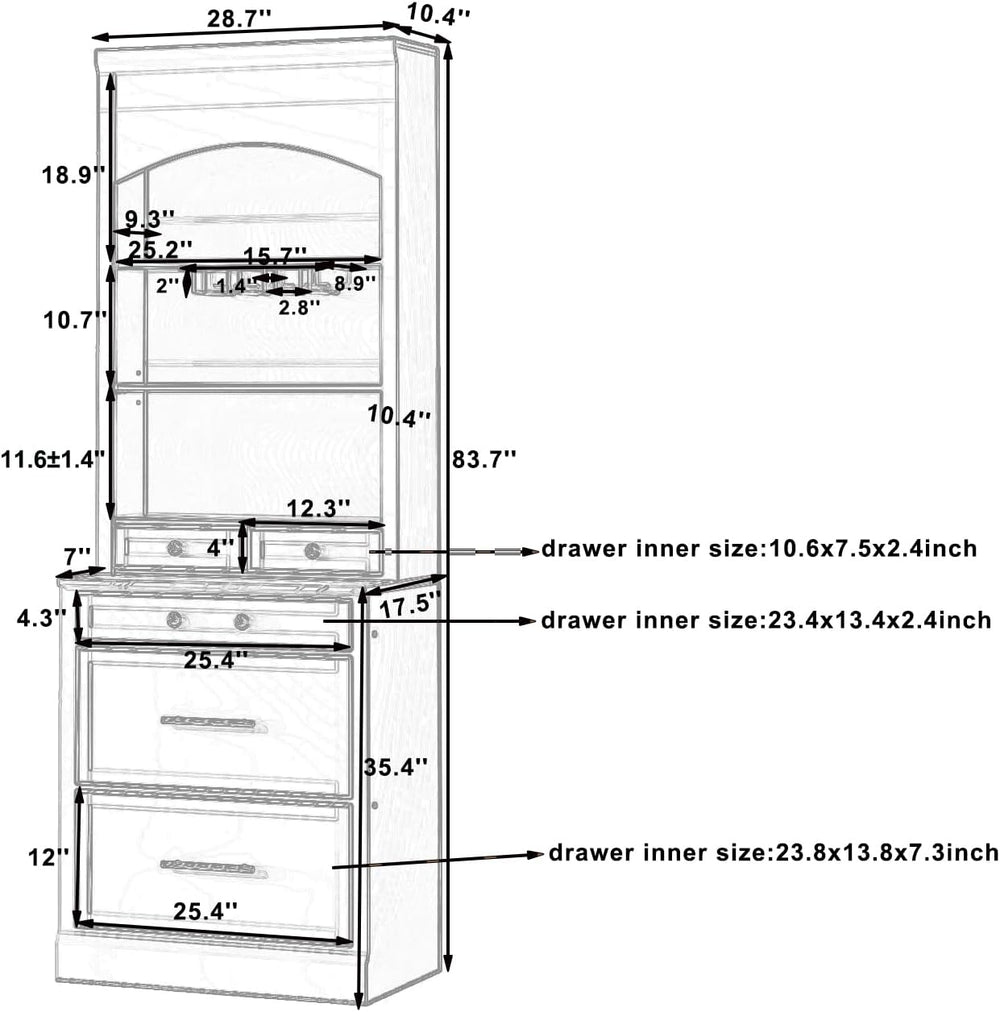 Modern 28.7x17.5x83.7 Inch Tall Kitchen Pantry Cabinet, Freestanding Hutch wi...
