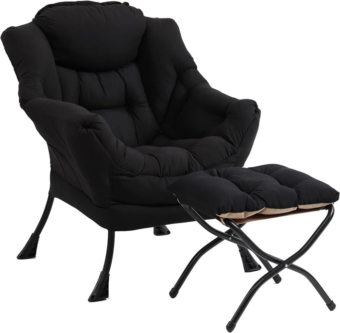 Furlide Lazy Chair with Ottoman, Soft Comfy Chair for Bedroom, Black