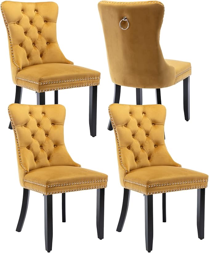 Velvet Dining Chairs Set of 4, Upholstered Dining Room Chairs with Back Ring ...
