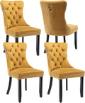 Velvet Dining Chairs Set of 4, Upholstered Dining Room Chairs with Back Ring Pull Trim and Solid Wood Legs,Tufted Wingback Kitchen Chair Perfect for Dining Room,Living Room,Kitchen(Gold)