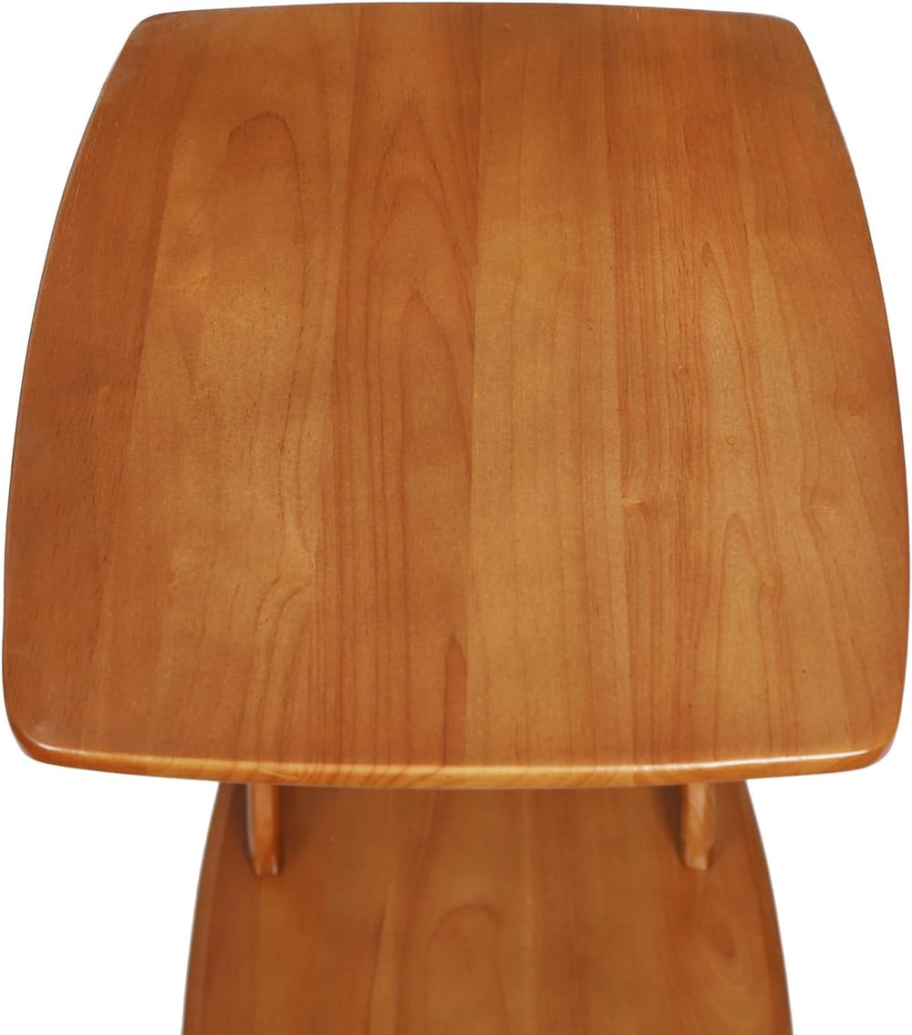 C Shaped Side Table for Couch, Solid Wood End Table with Rolling Wheels, Sofa...