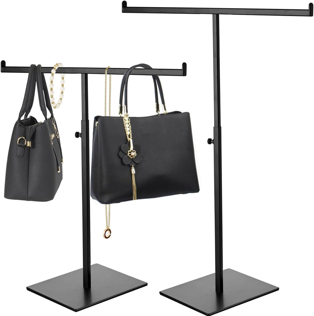 T-shaped metal rack stand,2pcs Adjustable Purse Display Stand Jewelry Towers, Table Hanging Rack, Suitable for Long Necklaces, Scarves, Hanging Ribbons, Jewelry and Handicrafts Display (Black 2pcs)