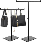 T-shaped metal rack stand,2pcs Adjustable Purse Display Stand Jewelry Towers, Table Hanging Rack, Suitable for Long Necklaces, Scarves, Hanging Ribbons, Jewelry and Handicrafts Display (Black 2pcs)