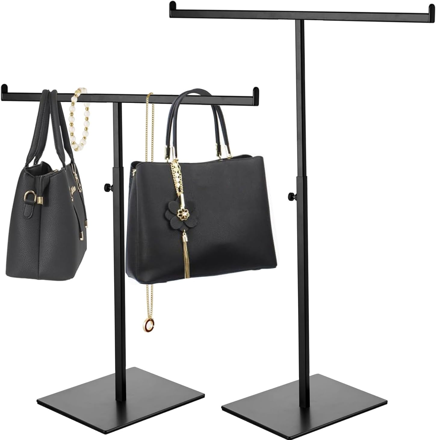T-shaped metal rack stand,2pcs Adjustable Purse Display Stand Jewelry Towers, Table Hanging Rack, Suitable for Long Necklaces, Scarves, Hanging Ribbons, Jewelry and Handicrafts Display (Black 2pcs)