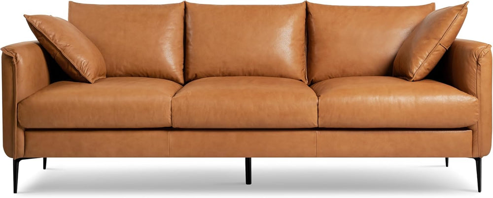 Valencia Jasper 85" Cognac Tan Brown 3 Seater Full Leather Couch | Mid C...