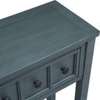 Merax Rustic Console Table with 2 Different Size Drawers for Entry, Sofa Table Behind Couch with Bottom Shelf, Entryway Table with Open Shelf, for Living Room Hallway Doorway, Navy