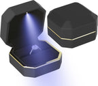 Luxury LED Jewelry Ring Box, Velvet Ring Gift Box Storage Case Organizer Holder for Proposal Engagement Wedding Anniversary Birthday Ceremony (Black)