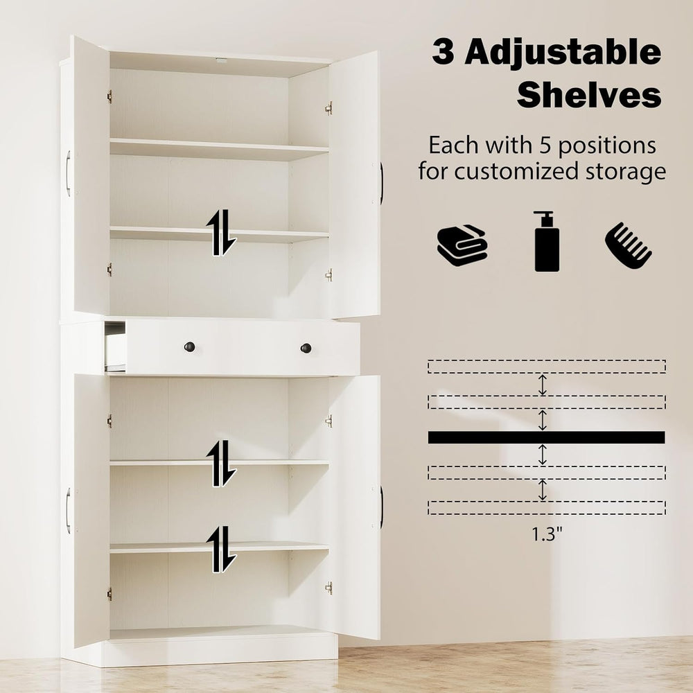 GOFLAME 72” Tall Pantry, Modern Farmhouse Cupboard Cabinet with 4 Barn Doors,...