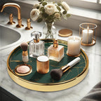 Makeup Perfume Organizer Round Bathroom Vanity Tray Decorative Dresser Tray Countertop Organizer Tray for Cosmetics,Green
