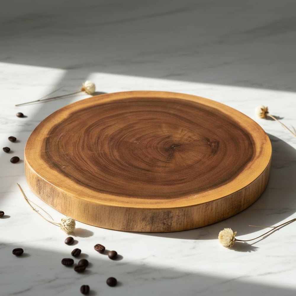 Natural Solid Wood Slab Side Table Top 15.7"x15.7"x1.96" Round...