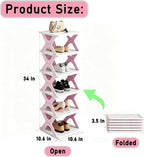 6 Tier Foldable Shoe Rack, Kid's Shoe Organizer, Pink | Vertical Shoe Storage for Front Door Entrance, Compact Shoe Shelf for Narrow Spaces