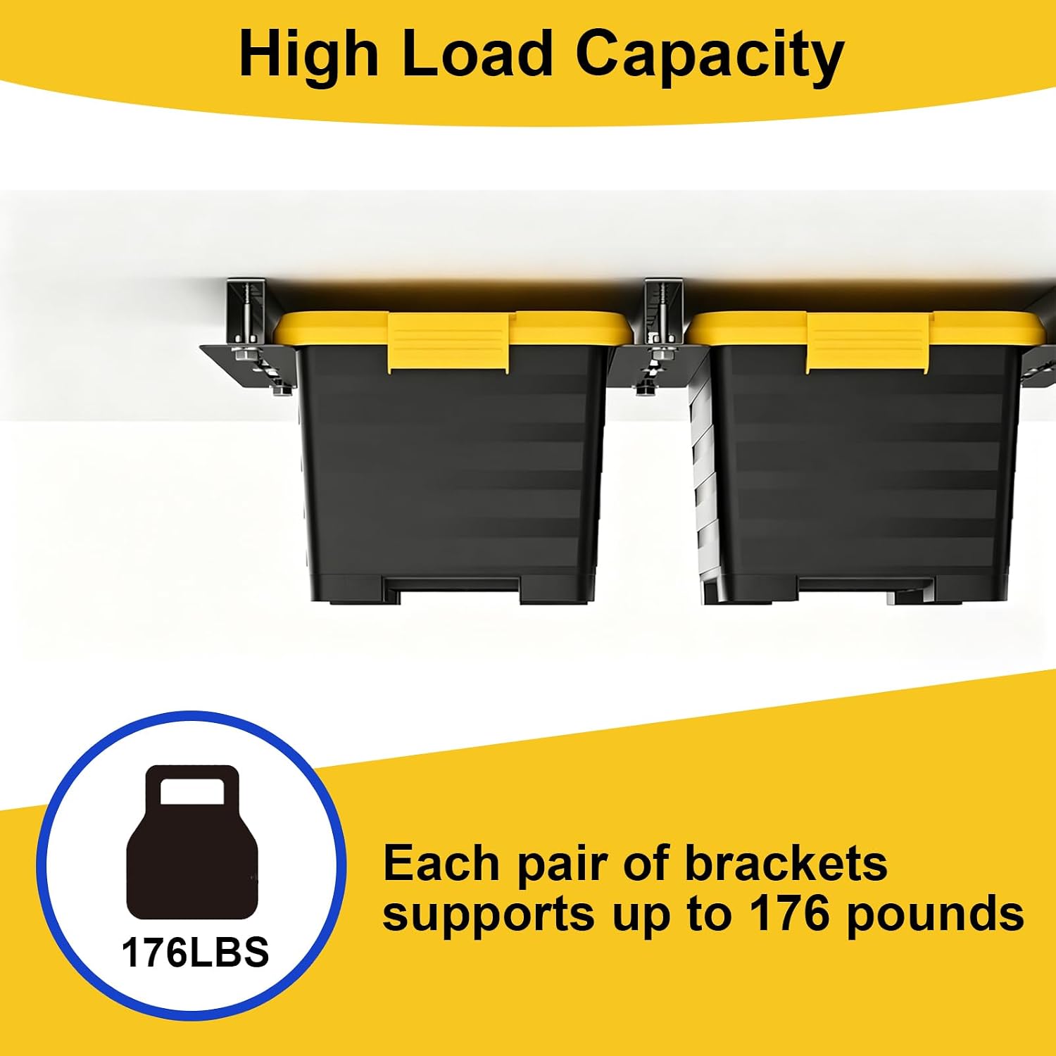 Heavy Duty Garage Ceiling Storage Rack System, Overhead Bin Slide Track Rails for 7 Bins (8 Pack), Adjustable Tote Hanger, 176 Lbs Capacity Steel