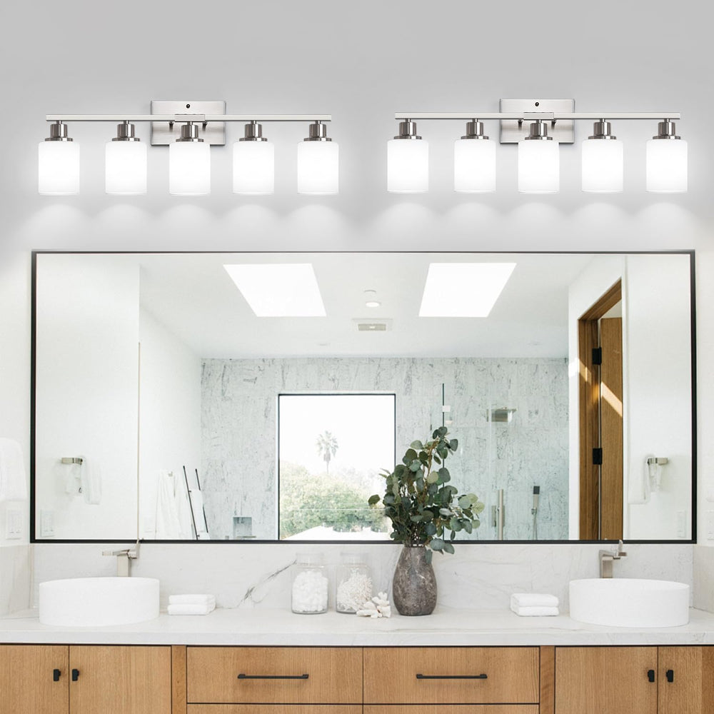 MOKATNG 5-Light Vanity Light with Milky White Shades, Brushed Nickle Bathroom...