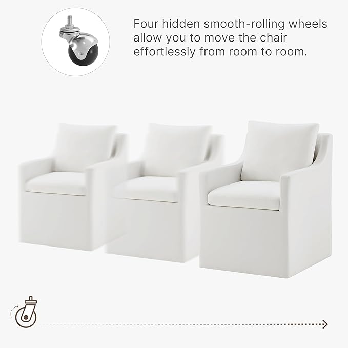 Upholstered Dining Chairs Set of 2, Washable Cover Modren Deskchair with 4 Casters & Hidden Storage for Dining Room, Living Room, Home Office, Cream, 2 Box