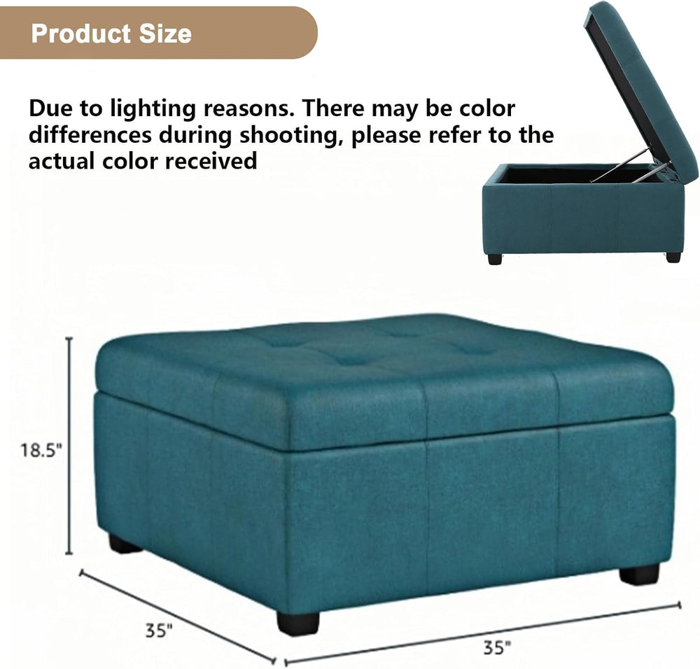 32 inch Large Square Storage Footstool Coffee Table with Lifting Platform, Am...