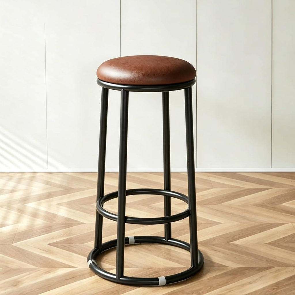 Heavy-Duty Round Stool, Commercial Stainless Steel Stool, Office Three-Ring High Chair, for Pub Coffee Home Dinning Kitchen Island(Browns,75cm/30in)