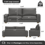 Faux Leather Couch, Mid Century Modern Comfy Loveseat Sofa with Wide Arm, Side Pockets, Solid Wooden Frame for Office, Living Room and Bedroom, 2 Seater (Gery, 71.25 Inches)