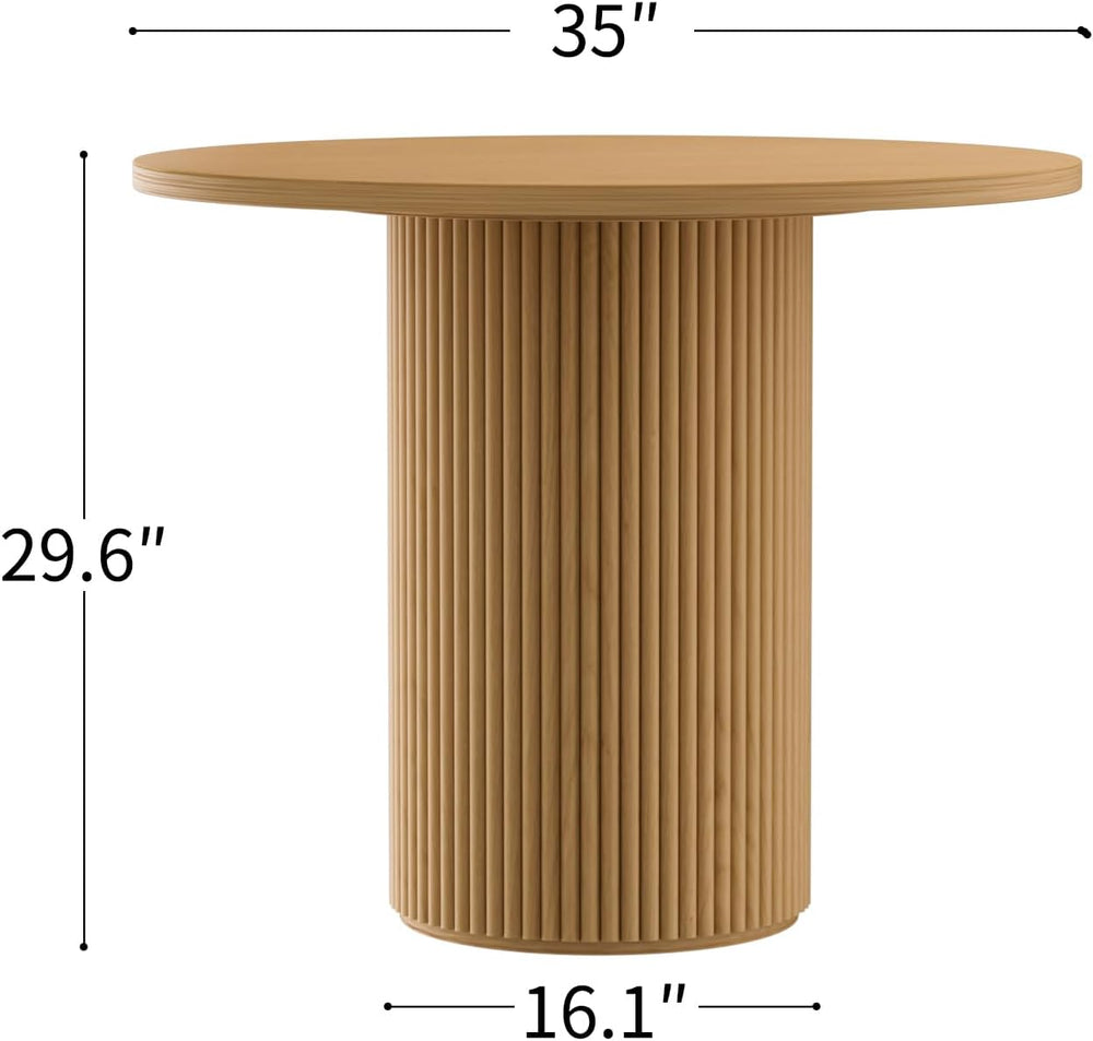 35'' Round Pedestal Dining Table, Solid Wood Base, Modern Fluted Tabl...