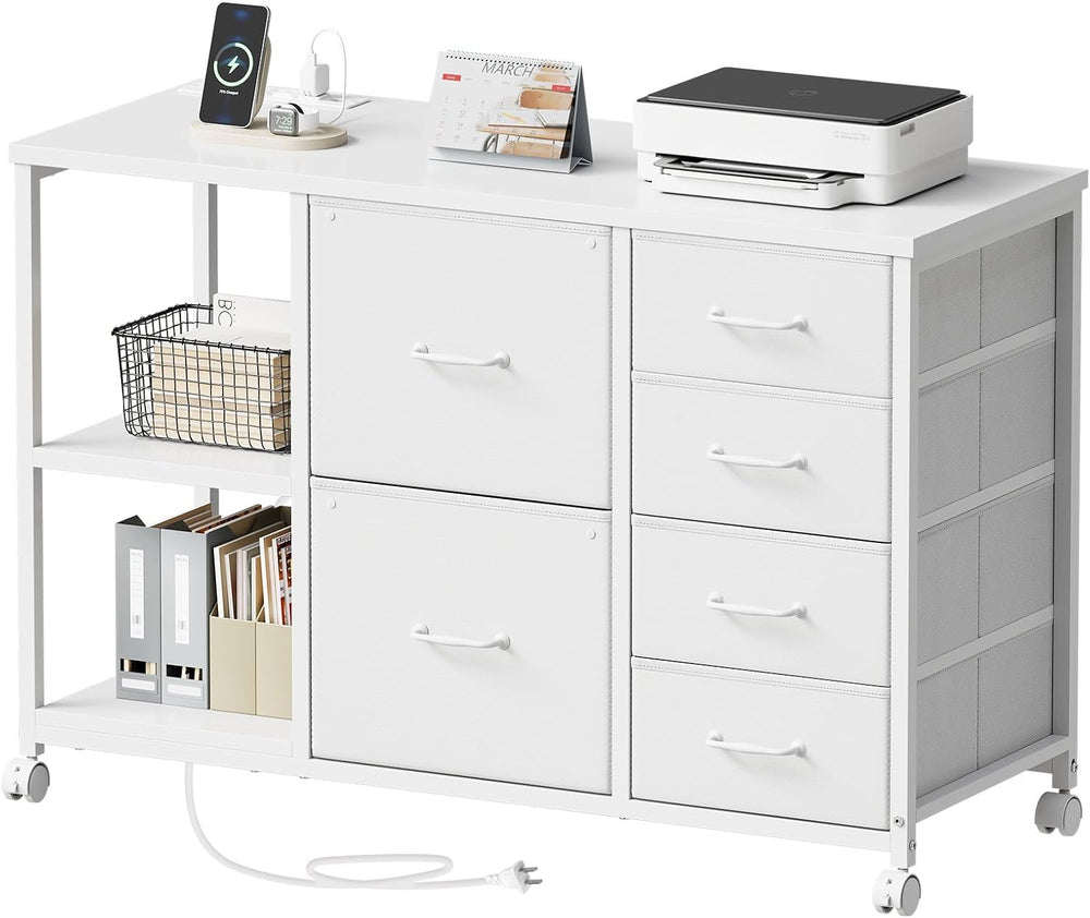 Maihail 6 Drawer File Cabinet with Charging Station and Open Storage Shelf, W...